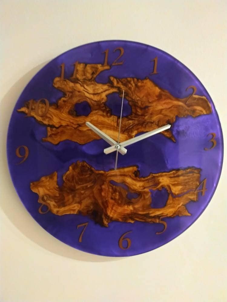 Metallic Color Epoxy & Olive Wood Wall Clock Wholesale vendor