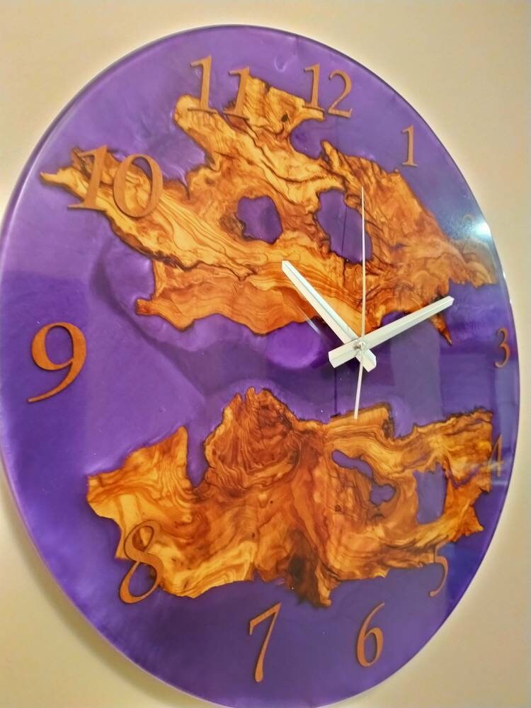 Metallic Color Epoxy & Olive Wood Wall Clock Wholesale vendor