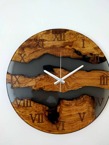 Transparent Epoxy & Olive Wood Wall Clock Wholesale vendor