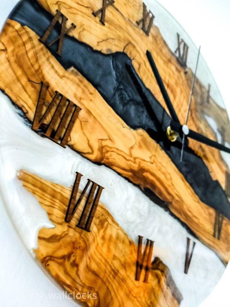 Bicolor Epoxy & Olive Wood Wall Clock resinwoodliving