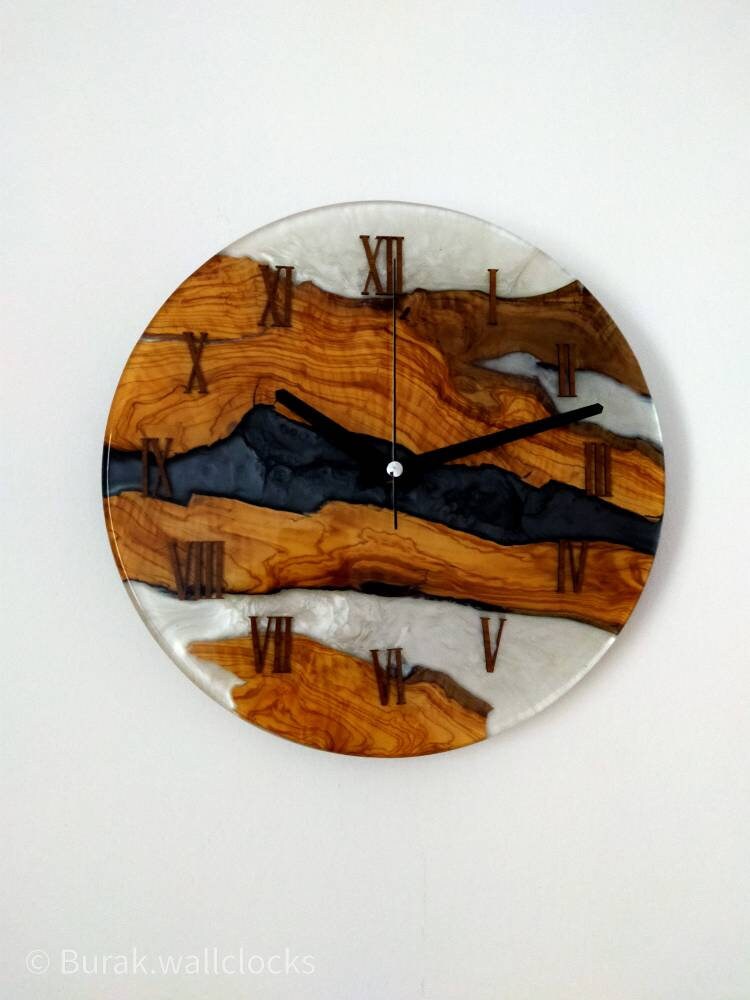 Bicolor Epoxy & Olive Wood Wall Clock resinwoodliving