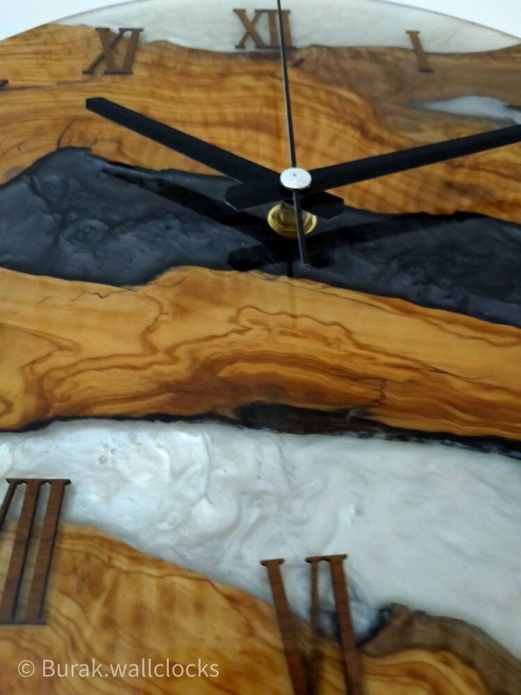 Bicolor Epoxy & Olive Wood Wall Clock resinwoodliving