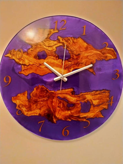 Metallic Color Epoxy & Olive Wood Wall Clock Wholesale vendor