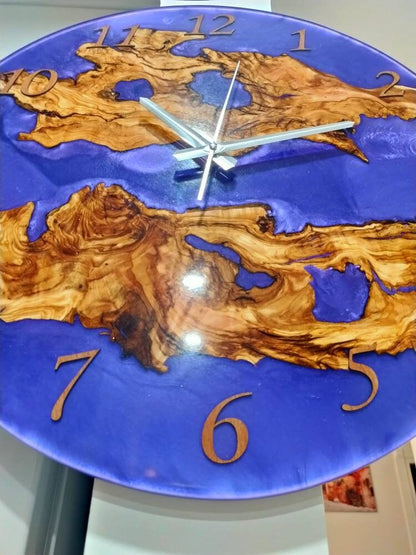 Metallic Color Epoxy & Olive Wood Wall Clock Wholesale vendor