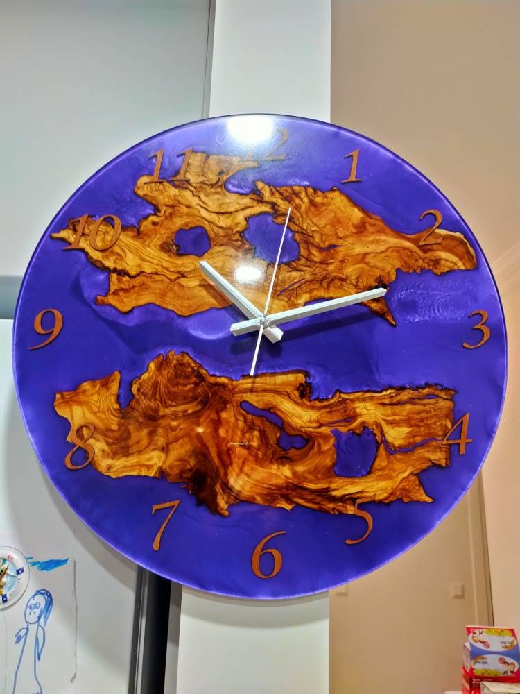 Metallic Color Epoxy & Olive Wood Wall Clock Wholesale vendor