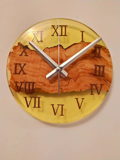 Transparent Epoxy & Olive Wood Wall Clock Wholesale vendor