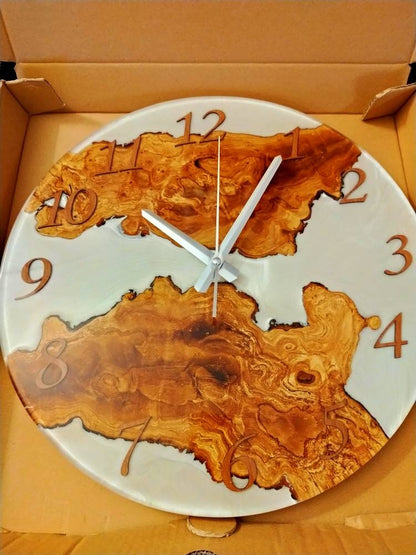 Metallic Color Epoxy & Olive Wood Wall Clock resinwoodliving