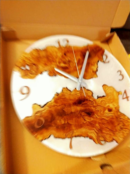 Metallic Color Epoxy & Olive Wood Wall Clock resinwoodliving