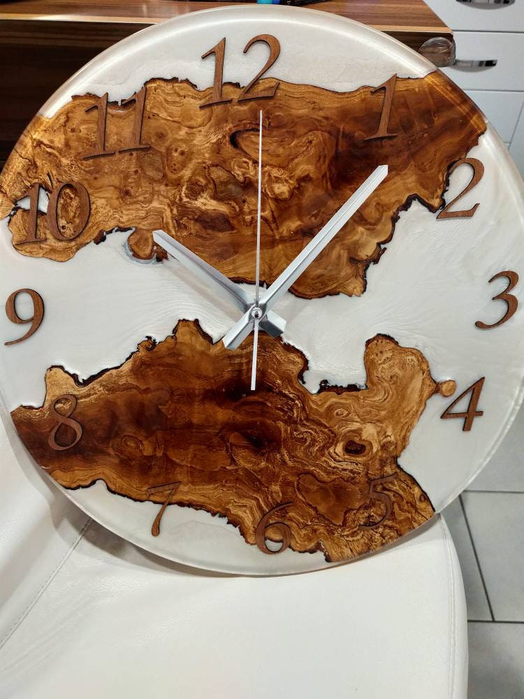 Metallic Color Epoxy & Olive Wood Wall Clock resinwoodliving