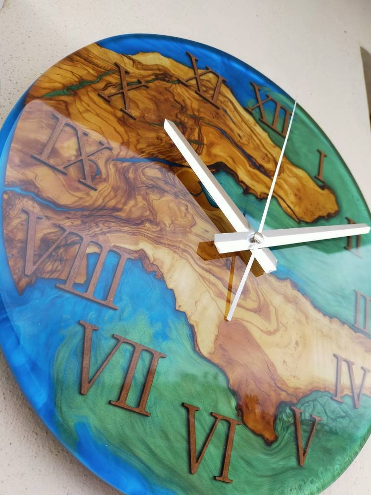 Bicolor Epoxy & Olive Wood Wall Clock resinwoodliving