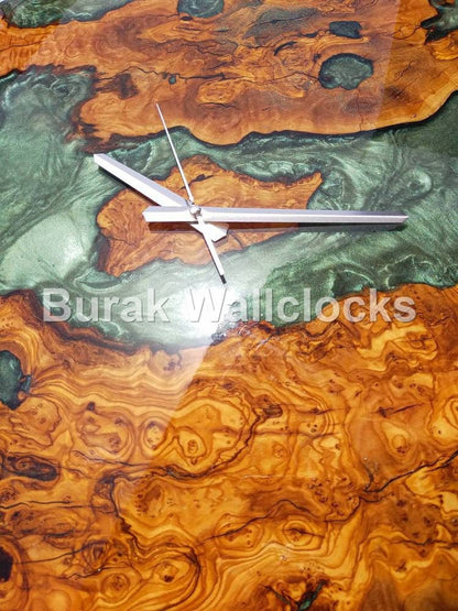 Metallic Color Epoxy & Olive Wood Wall Clock Wholesale vendor