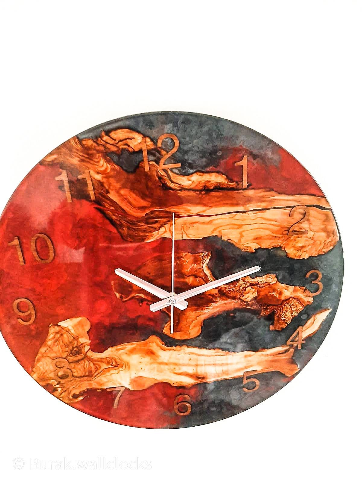 Bicolor Epoxy & Olive Wood Wall Clock resinwoodliving