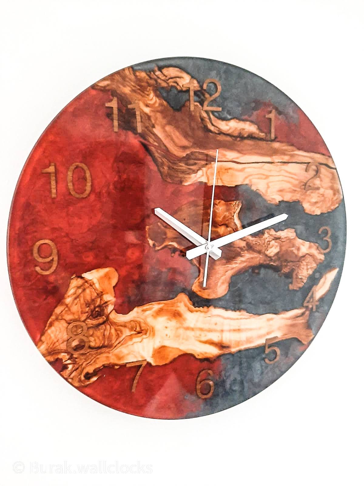 Bicolor Epoxy & Olive Wood Wall Clock resinwoodliving