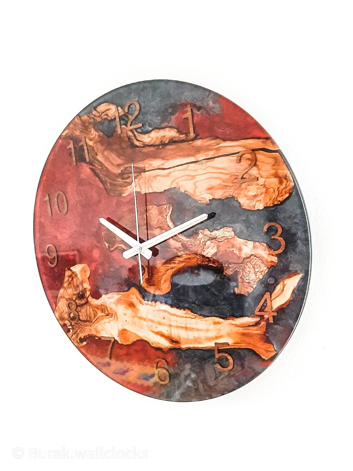 Bicolor Epoxy & Olive Wood Wall Clock resinwoodliving