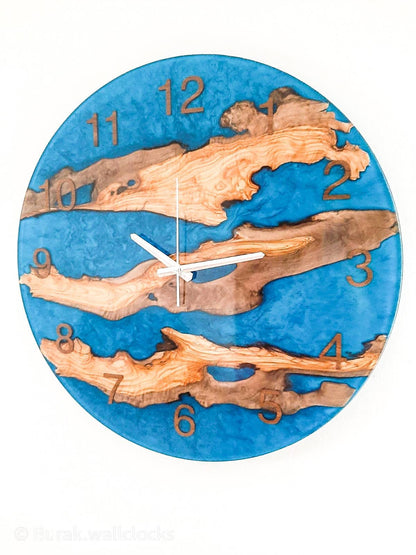 Metallic Color Epoxy & Olive Wood Wall Clock resinwoodliving