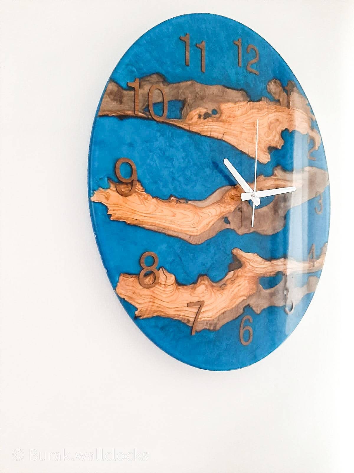 Metallic Color Epoxy & Olive Wood Wall Clock resinwoodliving