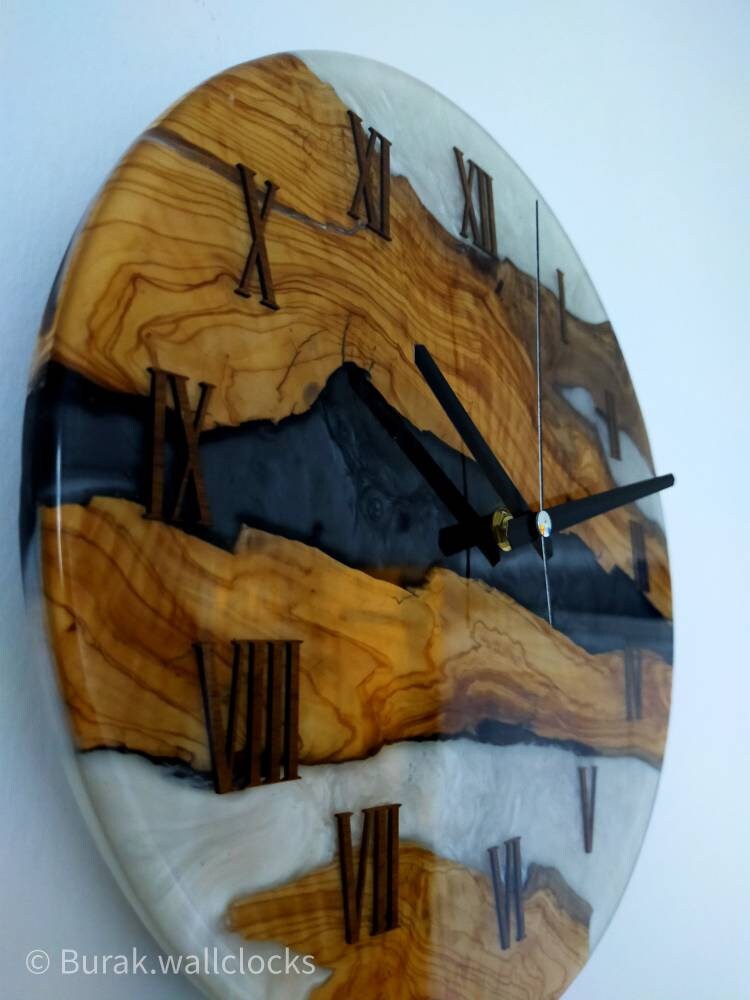 Bicolor Epoxy & Olive Wood Wall Clock resinwoodliving