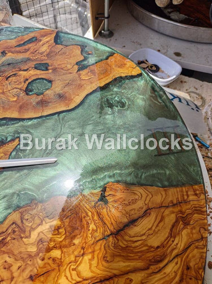 Metallic Color Epoxy & Olive Wood Wall Clock resinwoodliving