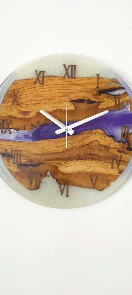 Bicolor Epoxy & Olive Wood Wall Clock resinwoodliving