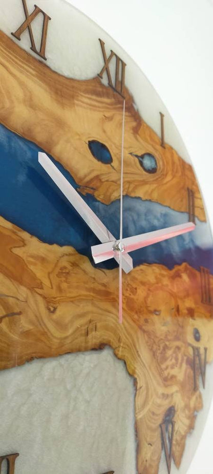 Bicolor Epoxy & Olive Wood Wall Clock resinwoodliving