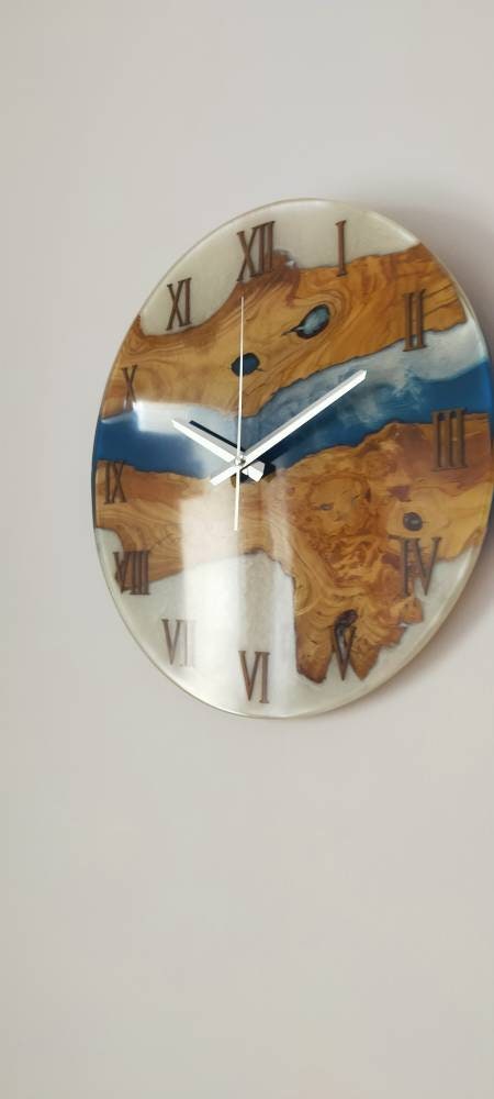 Bicolor Epoxy & Olive Wood Wall Clock resinwoodliving