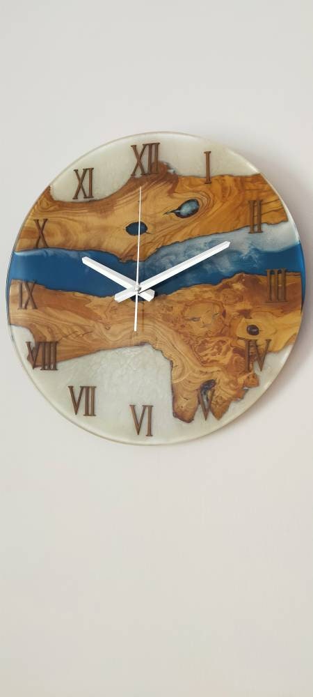 Bicolor Epoxy & Olive Wood Wall Clock resinwoodliving