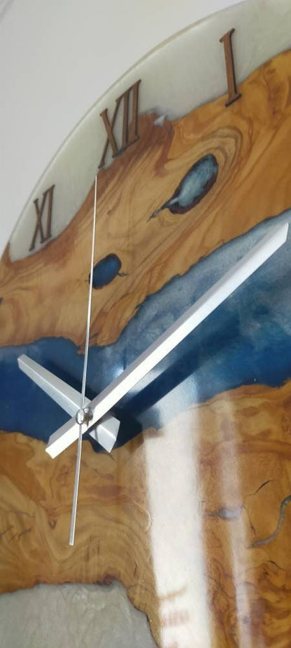 Bicolor Epoxy & Olive Wood Wall Clock resinwoodliving