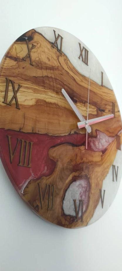 Bicolor Epoxy & Olive Wood Wall Clock resinwoodliving