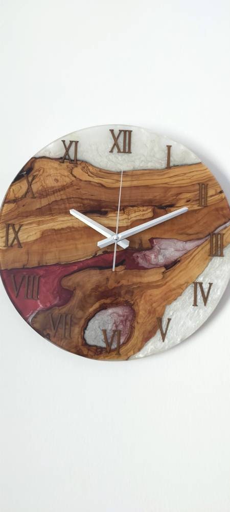 Bicolor Epoxy & Olive Wood Wall Clock resinwoodliving