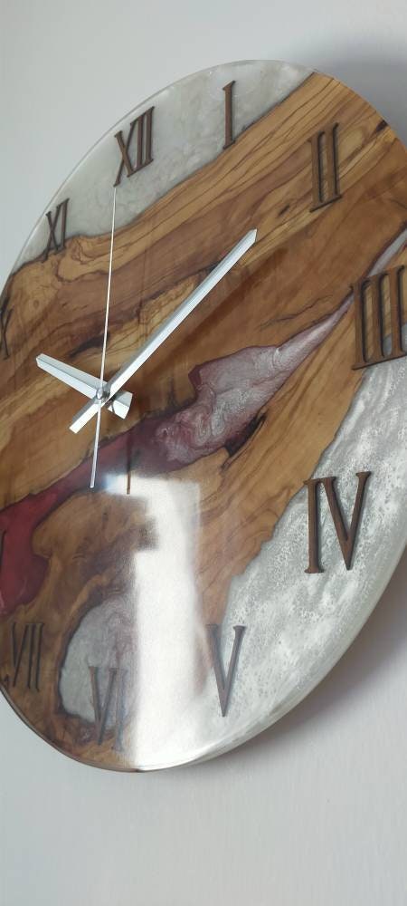 Bicolor Epoxy & Olive Wood Wall Clock resinwoodliving