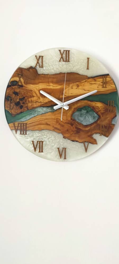 Bicolor Epoxy & Olive Wood Wall Clock resinwoodliving