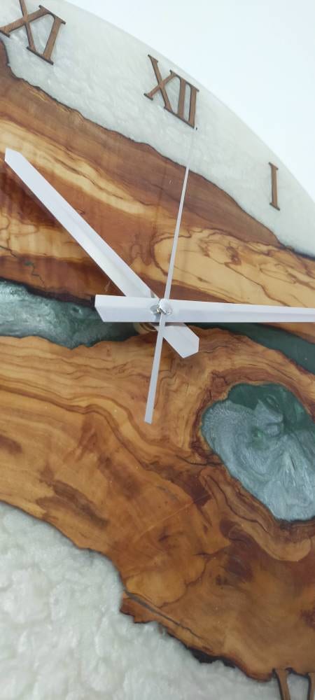 Bicolor Epoxy & Olive Wood Wall Clock resinwoodliving