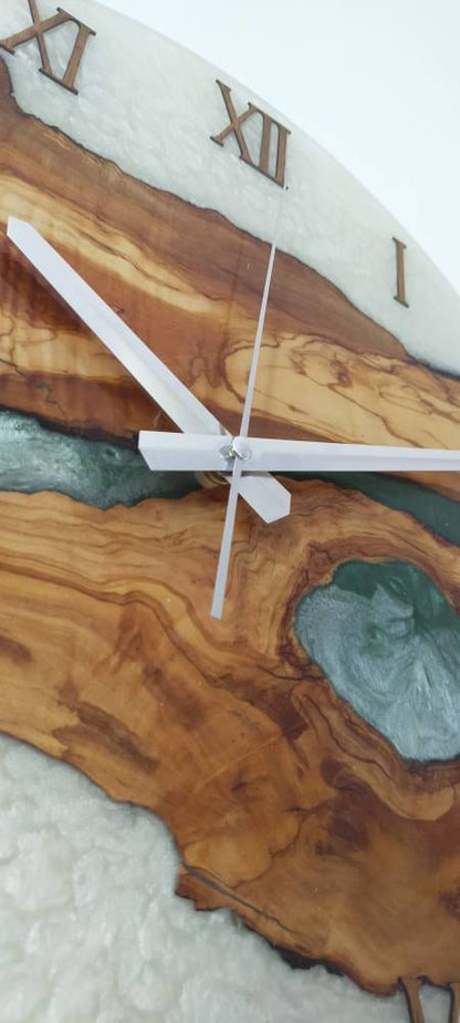 Bicolor Epoxy & Olive Wood Wall Clock resinwoodliving