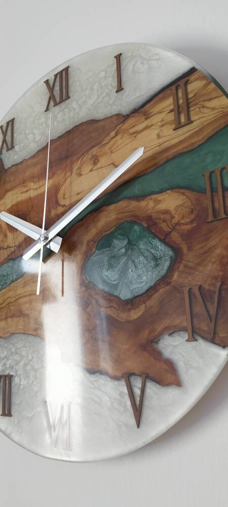 Bicolor Epoxy & Olive Wood Wall Clock resinwoodliving