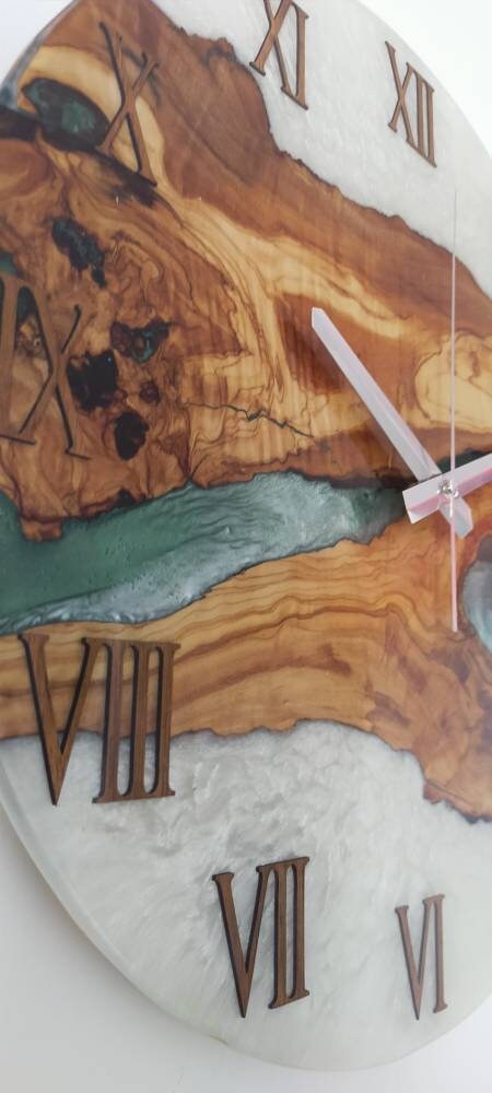 Bicolor Epoxy & Olive Wood Wall Clock resinwoodliving