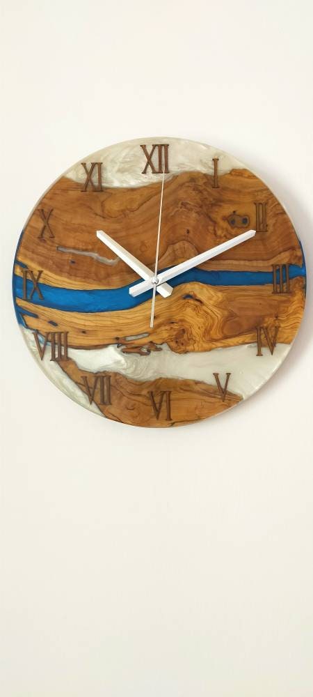 Bicolor Epoxy & Olive Wood Wall Clock resinwoodliving