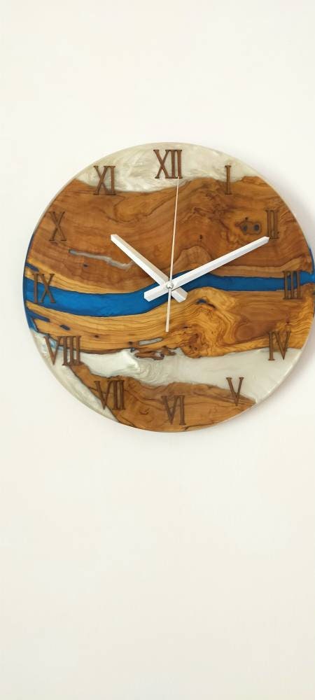 Bicolor Epoxy & Olive Wood Wall Clock resinwoodliving