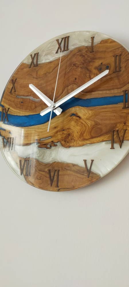 Bicolor Epoxy & Olive Wood Wall Clock resinwoodliving