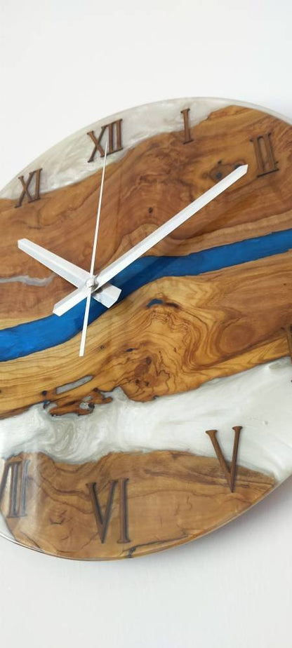 Bicolor Epoxy & Olive Wood Wall Clock resinwoodliving