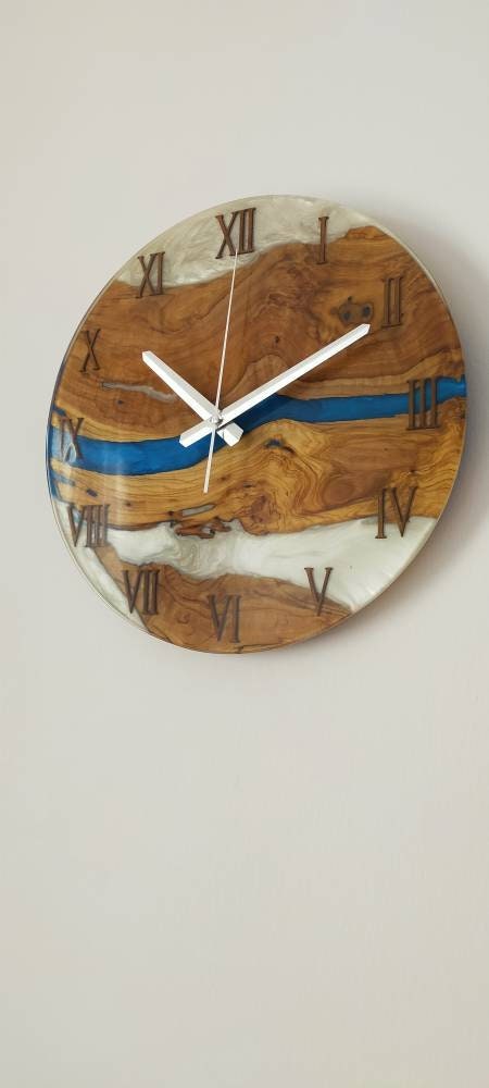 Bicolor Epoxy & Olive Wood Wall Clock resinwoodliving