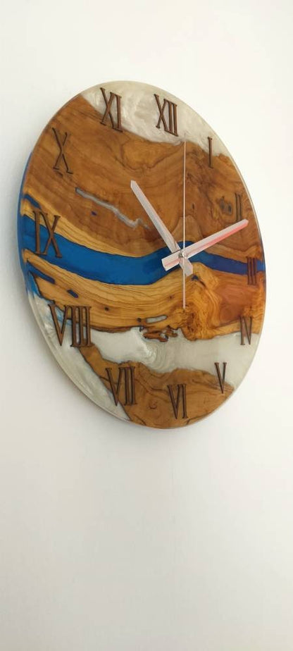 Bicolor Epoxy & Olive Wood Wall Clock resinwoodliving