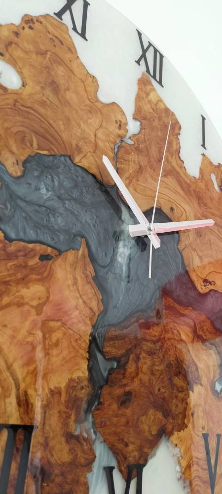 Bicolor Epoxy & Olive Wood Wall Clock resinwoodliving