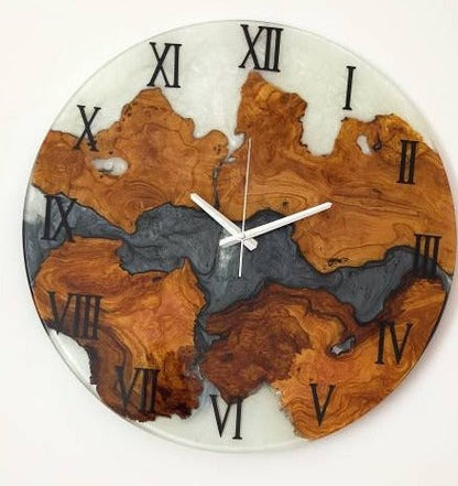 Bicolor Epoxy & Olive Wood Wall Clock resinwoodliving