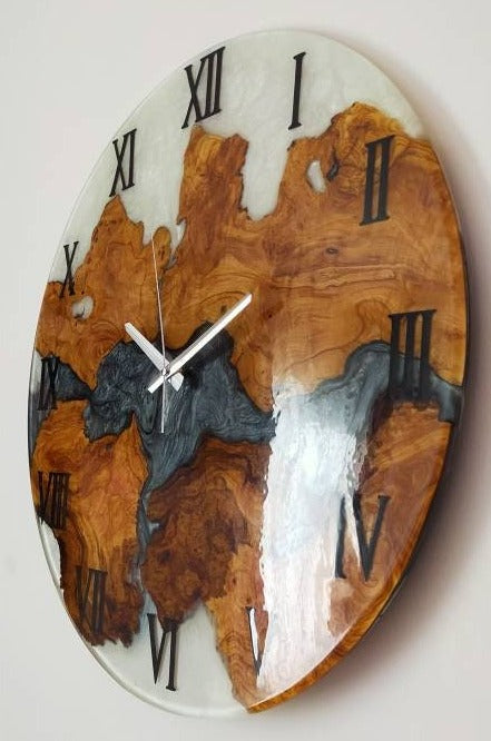 Bicolor Epoxy & Olive Wood Wall Clock resinwoodliving