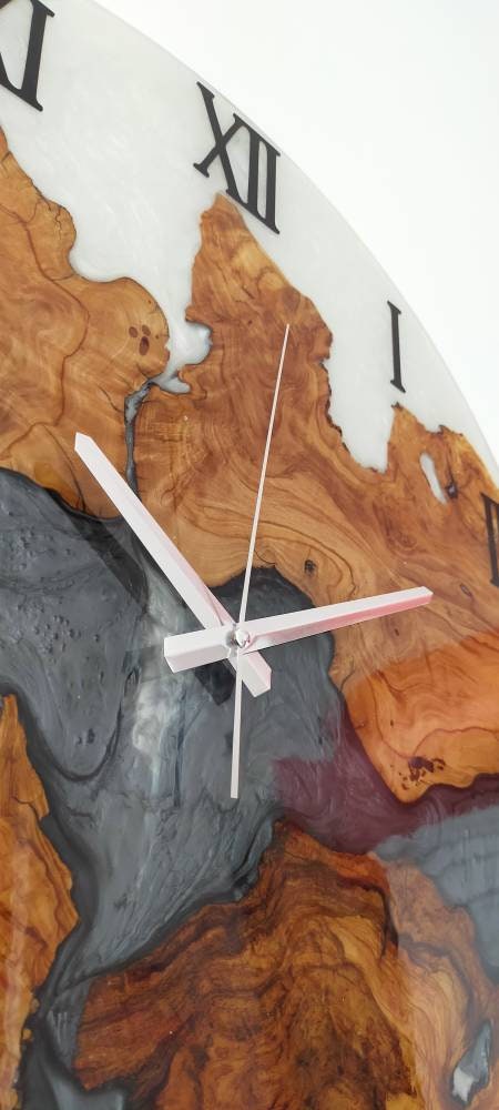 Bicolor Epoxy & Olive Wood Wall Clock resinwoodliving