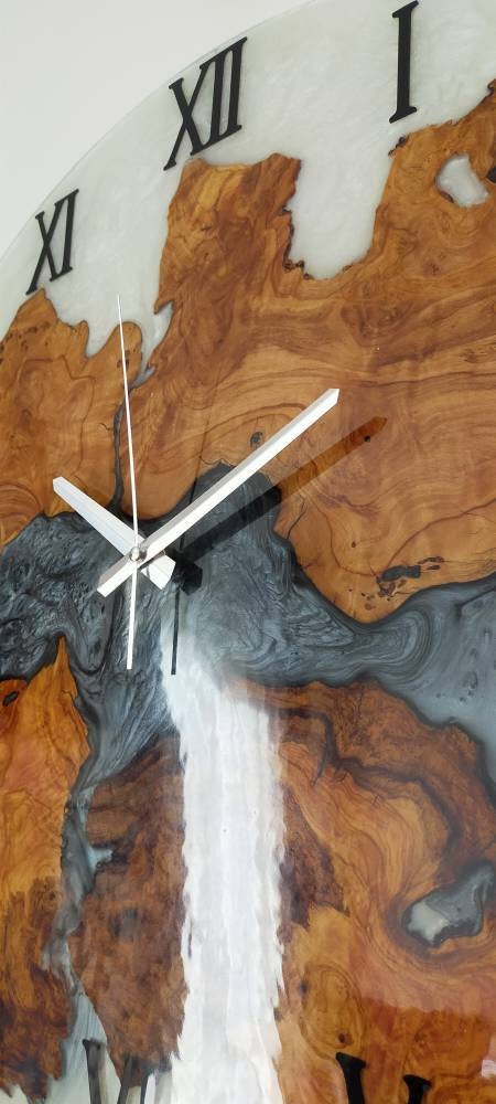 Bicolor Epoxy & Olive Wood Wall Clock resinwoodliving