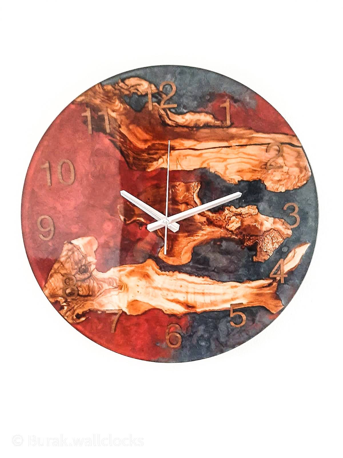 Bicolor Epoxy & Olive Wood Wall Clock resinwoodliving