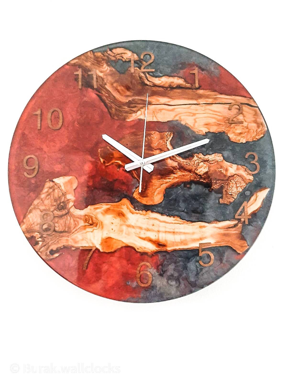 Bicolor Epoxy & Olive Wood Wall Clock resinwoodliving