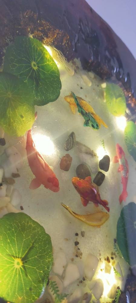 Koifish in resin, gift for friend, Aquarium Look 3D fish pond, Housewarming gift resinwoodliving