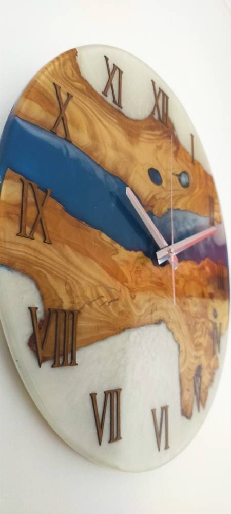 Bicolor Epoxy & Olive Wood Wall Clock resinwoodliving